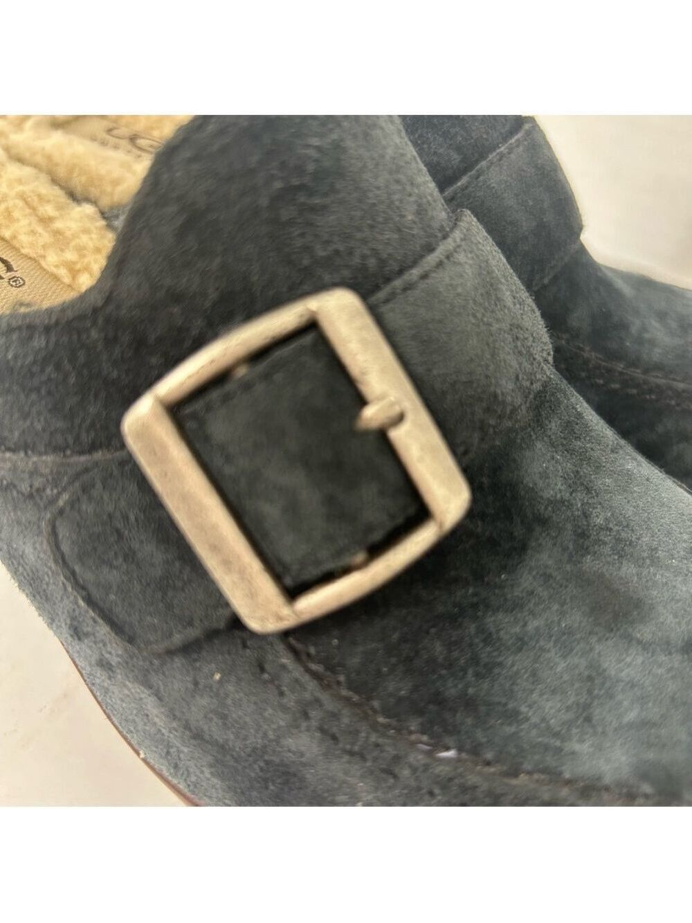 UGG Women’s Clogs 5 Suede Blue 3.5 UK 36 EU Heeled Sheepkin Lined - Picture 5 of 8